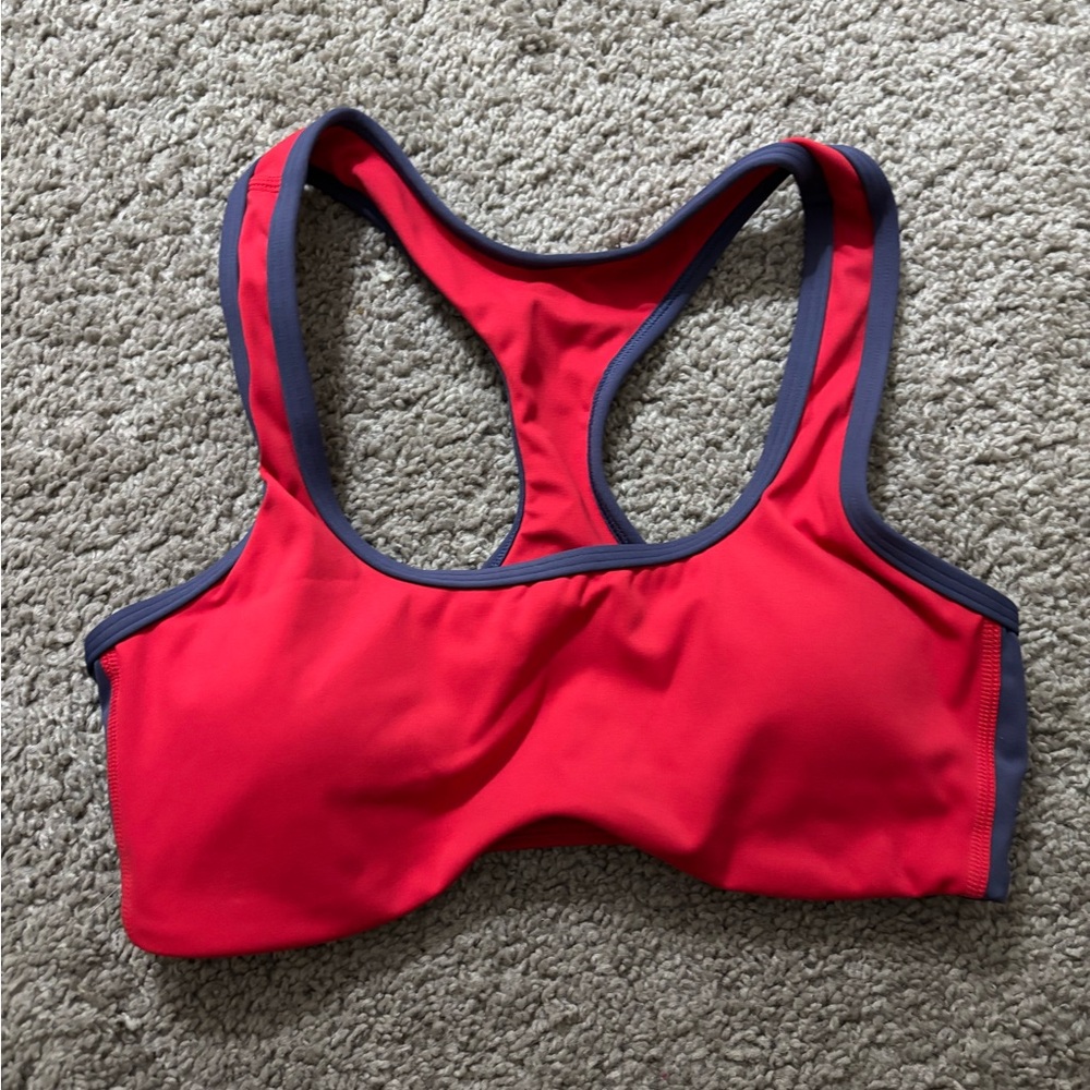 Racerback Red Bikini Top with Gray Contrast Trim